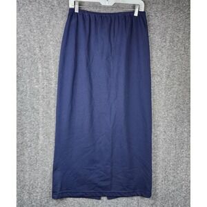 Vintage Studio Maxi Skirt Women Large Navy Blue Elastic Waist Back Vent C836